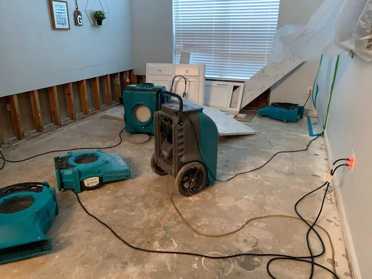 Dehumidifier in flood-cut room for Water Damage Restoration in Lyman